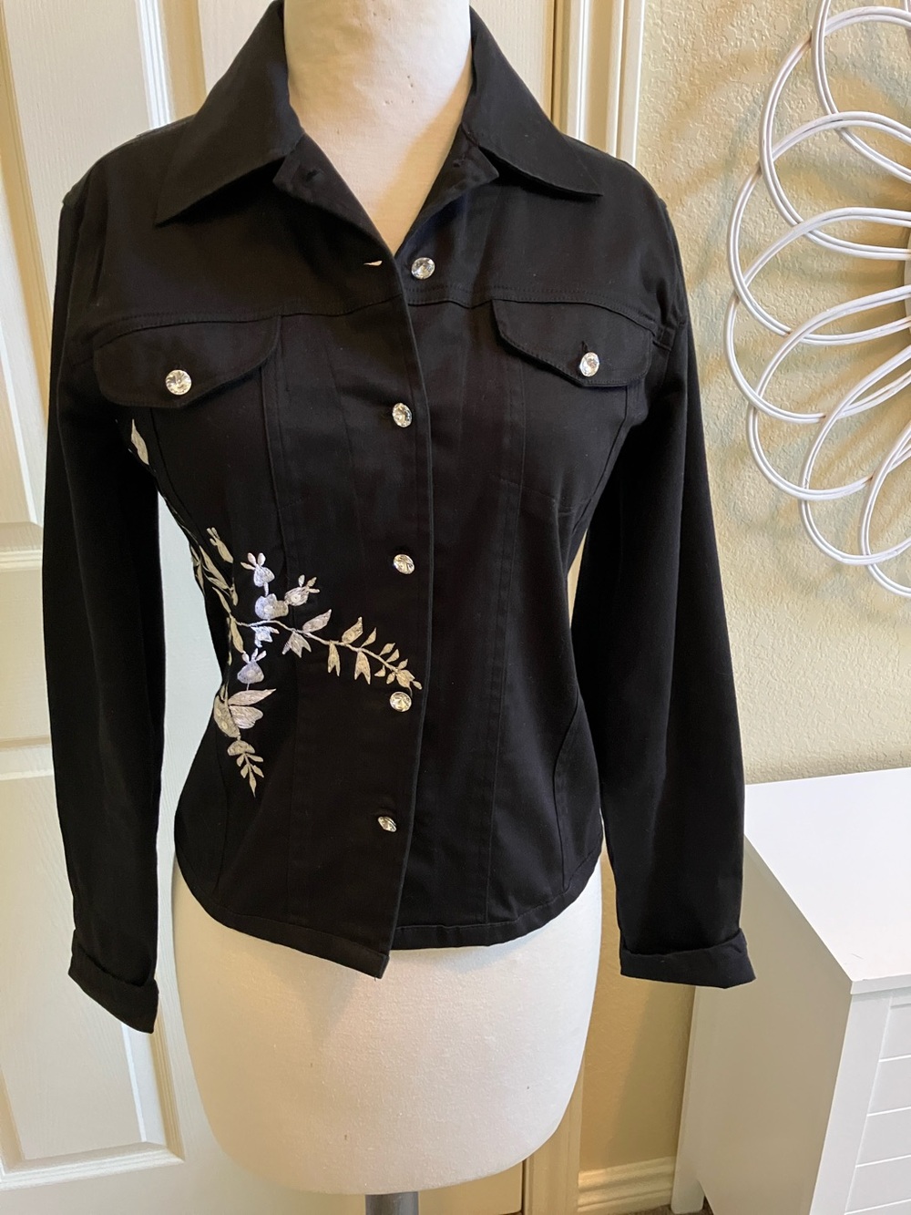 Daniel K USA Black Cotton/Spandex Jacket with Rhinestone Buttons. Size Small